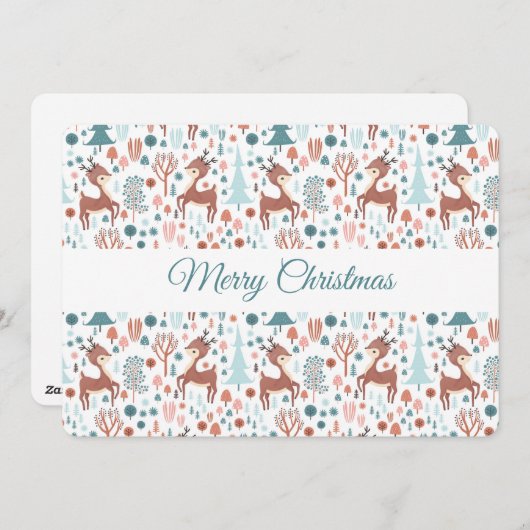 Cute Deer in Whimsical Forest Pattern Feestdagenkaart (Voorkant / Achterkant)