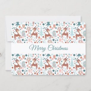 Cute Deer in Whimsical Forest Pattern Feestdagenkaart