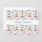 Cute Deer in Whimsical Forest Pattern Feestdagenkaart (Voorkant / Achterkant)