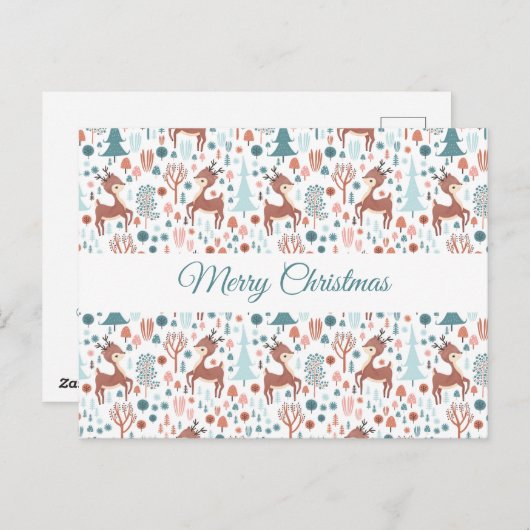 Cute Deer in Whimsical Forest Pattern Feestdagenkaart (Voorkant / Achterkant)