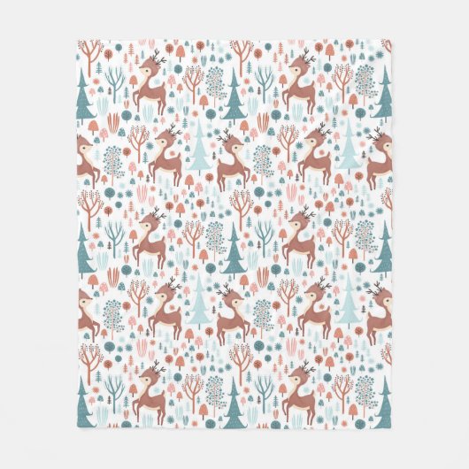 Cute Deer in Whimsical Forest Pattern Fleece Deken (Voorkant)