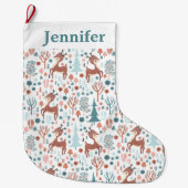 Cute Deer in Whimsical Forest Pattern Grote Kerstsok (Voorkant)