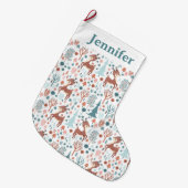 Cute Deer in Whimsical Forest Pattern Grote Kerstsok (Voorkant (Hangend))