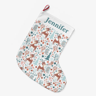 Cute Deer in Whimsical Forest Pattern Grote Kerstsok