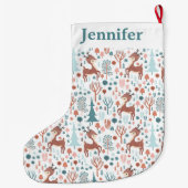 Cute Deer in Whimsical Forest Pattern Grote Kerstsok (Achterkant)