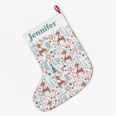 Cute Deer in Whimsical Forest Pattern Grote Kerstsok (Achterkant (Hangend))