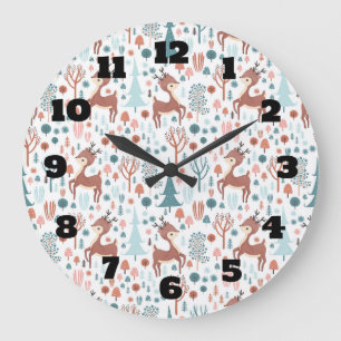 Cute Deer in Whimsical Forest Pattern Grote Klok