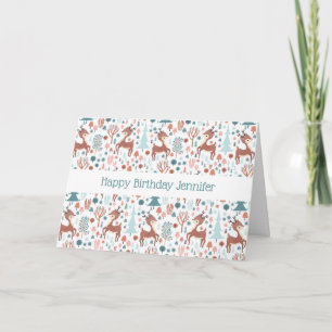 Cute Deer in Whimsical Forest Pattern Kaart