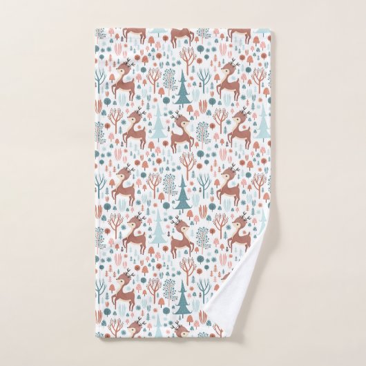 Cute Deer in Whimsical Forest Pattern Kerstmis Bad Handdoek (Handdoek)