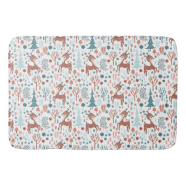 Cute Deer in Whimsical Forest Pattern Kerstmis Badmat
