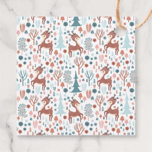 Cute Deer in Whimsical Forest Pattern Kerstmis Bedankjes Labels (Achterkant)
