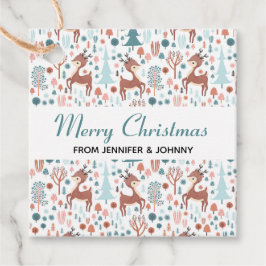 Cute Deer in Whimsical Forest Pattern Kerstmis Bedankjes Labels