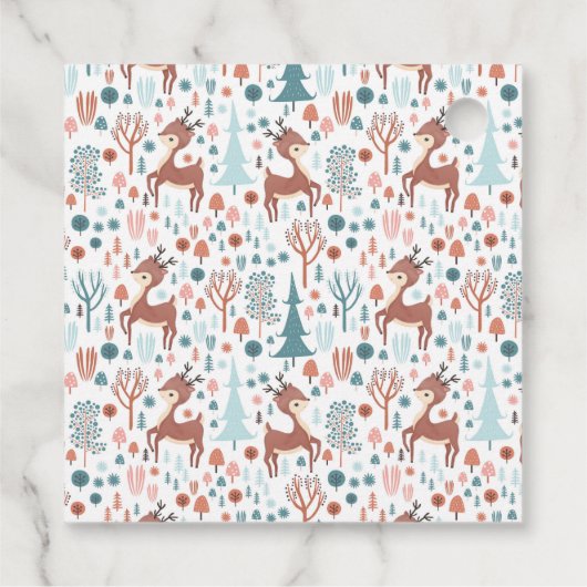 Cute Deer in Whimsical Forest Pattern Kerstmis Bedankjes Labels (Achterkant)