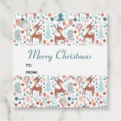 Cute Deer in Whimsical Forest Pattern Kerstmis Bedankjes Labels (Voorkant)