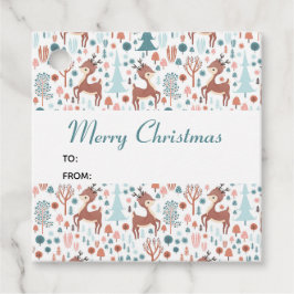 Cute Deer in Whimsical Forest Pattern Kerstmis Bedankjes Labels