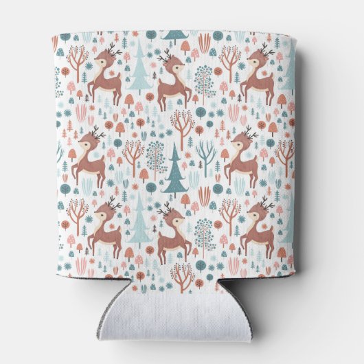 Cute Deer in Whimsical Forest Pattern Kerstmis Blikjeskoeler (Achterkant)