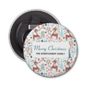 Cute Deer in Whimsical Forest Pattern Kerstmis Button Flesopener (Voorkant)
