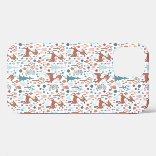 Cute Deer in Whimsical Forest Pattern Kerstmis Case-Mate iPhone Case (Achterkant (horizontaal))