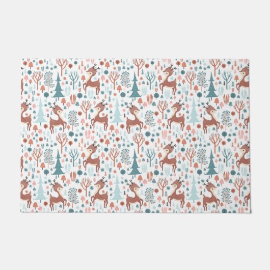 Cute Deer in Whimsical Forest Pattern Kerstmis Deurmat (Voorkant)