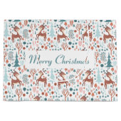 Cute Deer in Whimsical Forest Pattern Kerstmis Groot Cadeauzakje (Voorkant)