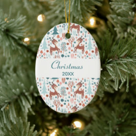 Cute Deer in Whimsical Forest Pattern Kerstmis Keramisch Ornament