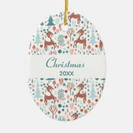 Cute Deer in Whimsical Forest Pattern Kerstmis Keramisch Ornament