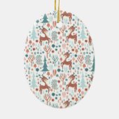 Cute Deer in Whimsical Forest Pattern Kerstmis Keramisch Ornament (Achterkant)
