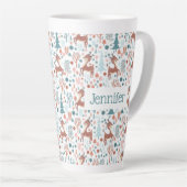 Cute Deer in Whimsical Forest Pattern Kerstmis Latte Mok (Rechterhoek)