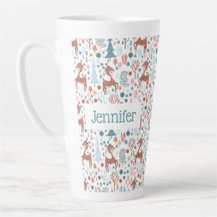 Cute Deer in Whimsical Forest Pattern Kerstmis Latte Mok