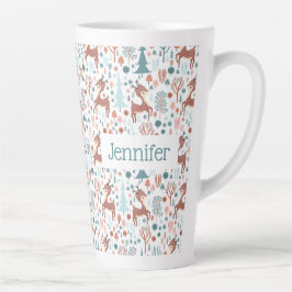 Cute Deer in Whimsical Forest Pattern Kerstmis Latte Mok