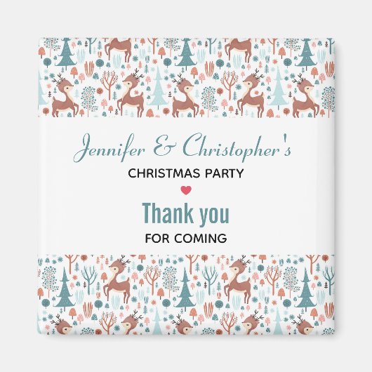 Cute Deer in Whimsical Forest Pattern Kerstmis Magneet (Voorkant)