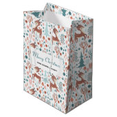 Cute Deer in Whimsical Forest Pattern Kerstmis Medium Cadeauzakje (Voorkant Gekanteld)