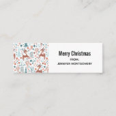 Cute Deer in Whimsical Forest Pattern Kerstmis Mini Visitekaartje (Voorkant)