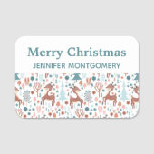 Cute Deer in Whimsical Forest Pattern Kerstmis Naamplaatje (Voorkant)