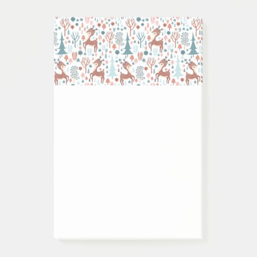 Cute Deer in Whimsical Forest Pattern Kerstmis Post-it® Notes (Voorkant)