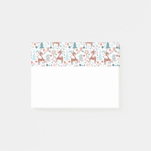 Cute Deer in Whimsical Forest Pattern Kerstmis Post-it® Notes (Voorkant)