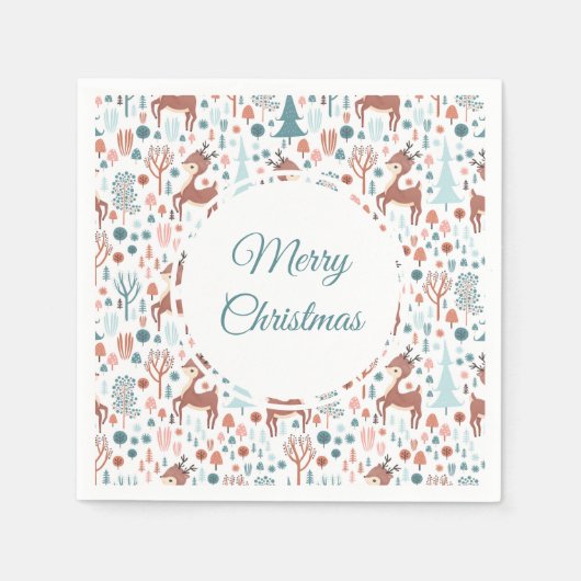 Cute Deer in Whimsical Forest Pattern Kerstmis Servet (Voorkant)