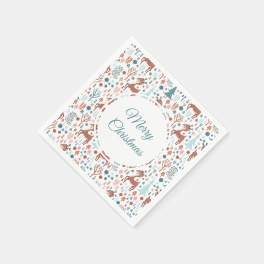 Cute Deer in Whimsical Forest Pattern Kerstmis Servet (Hoek)