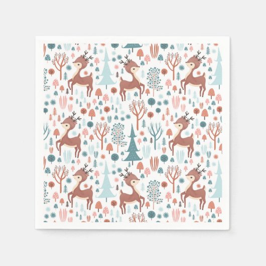 Cute Deer in Whimsical Forest Pattern Kerstmis Servet (Voorkant)