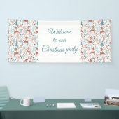 Cute Deer in Whimsical Forest Pattern Kerstmis Spandoek (Beurs)