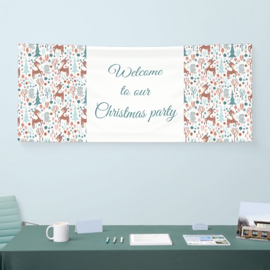 Cute Deer in Whimsical Forest Pattern Kerstmis Spandoek (Beurs)