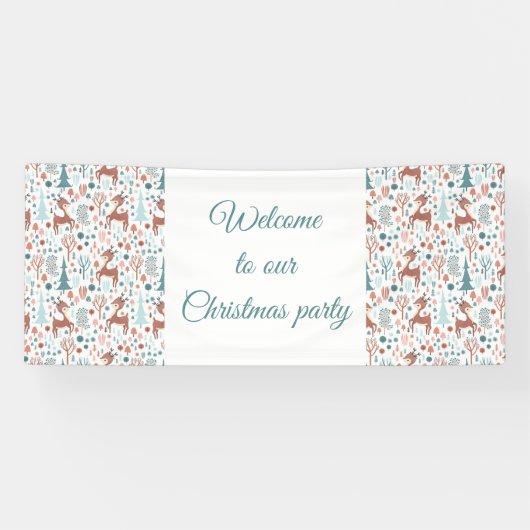 Cute Deer in Whimsical Forest Pattern Kerstmis Spandoek (Horizontaal)