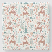 Cute Deer in Whimsical Forest Pattern Kerstmis Stenen Onderzetter (Voorkant)