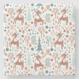 Cute Deer in Whimsical Forest Pattern Kerstmis Stenen Onderzetter