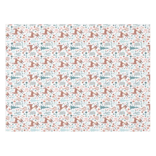 Cute Deer in Whimsical Forest Pattern Kerstmis Tafelkleed (Voorkant (Horizontaal))