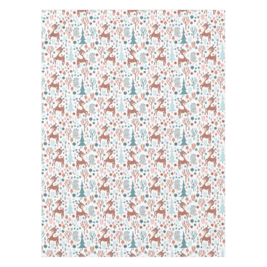 Cute Deer in Whimsical Forest Pattern Kerstmis Tafelkleed (Voorkant)