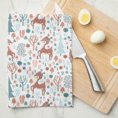 Cute Deer in Whimsical Forest Pattern Kerstmis Theedoek (Quarter Fold)