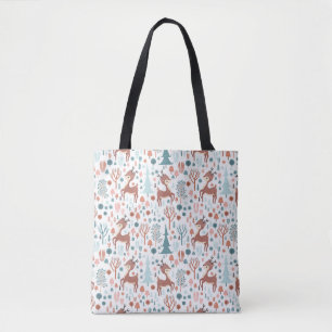 Cute Deer in Whimsical Forest Pattern Kerstmis Tote Bag