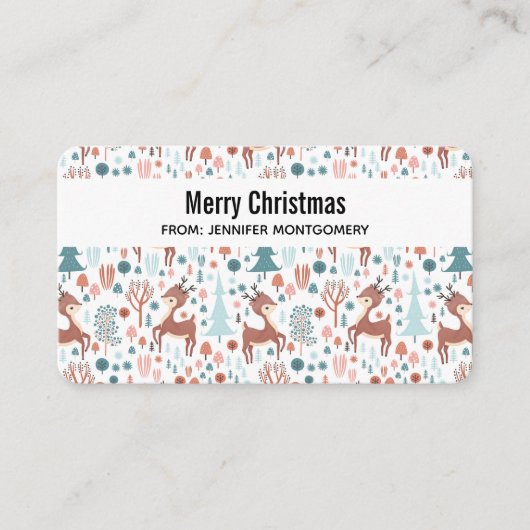 Cute Deer in Whimsical Forest Pattern Kerstmis Visitekaartje (Voorkant)