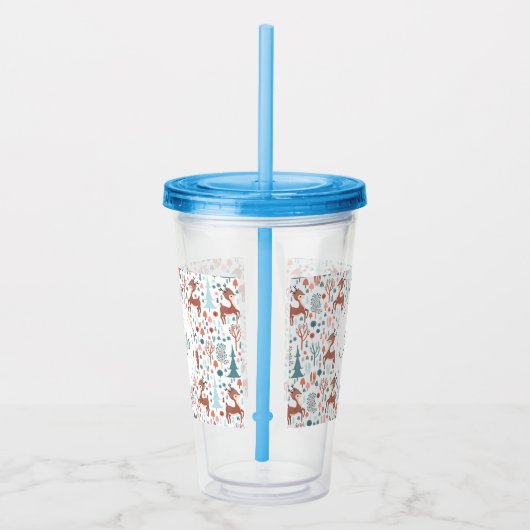 Cute Deer in Whimsical Forest Pattern Monogram Acryl Drinkbeker (Rechts)